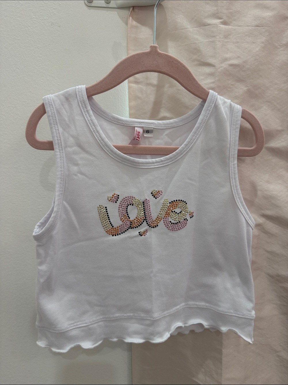 Girls White Sequin 'Love' Crop Tank Top - Cute Casual
